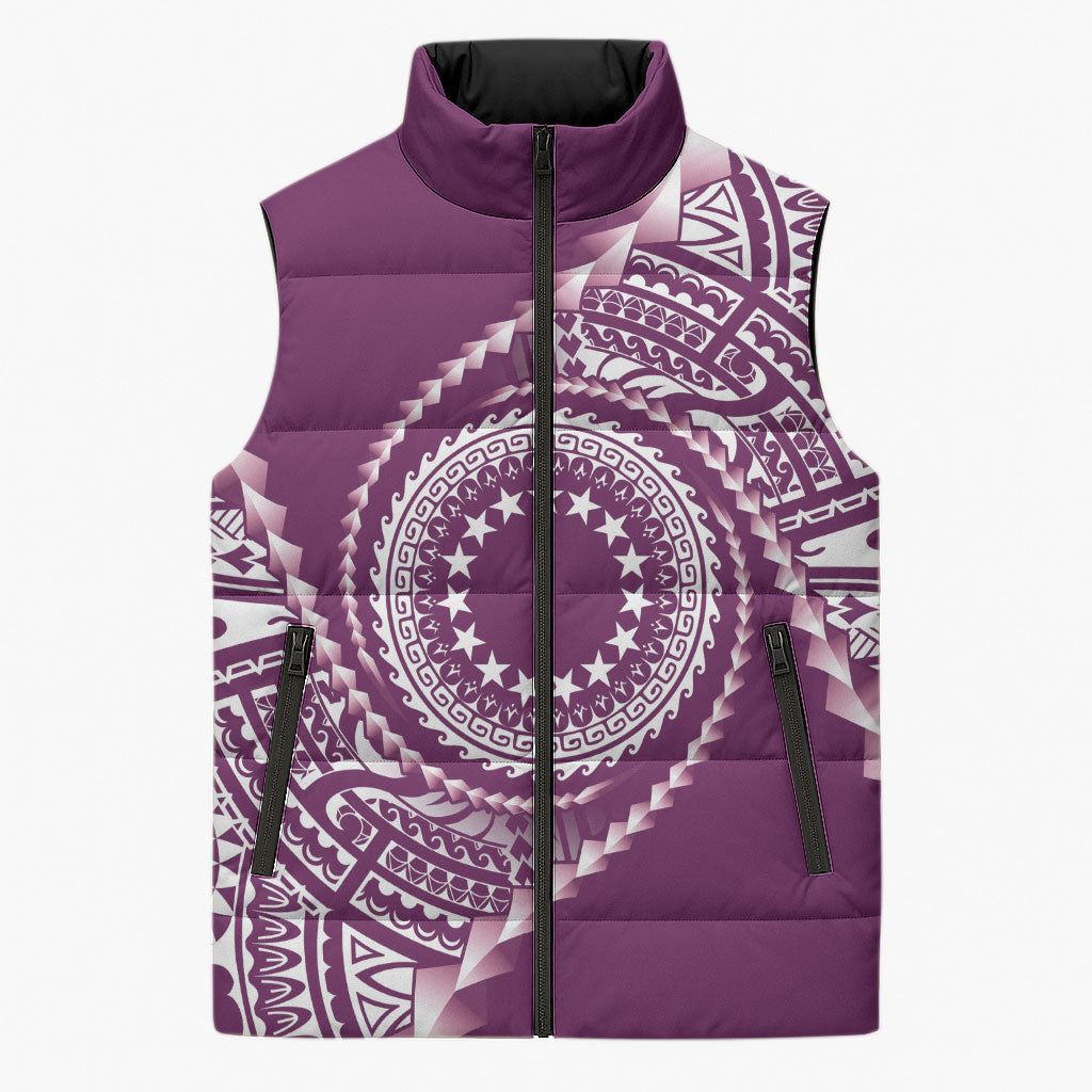 Cook Islands Gospel Day Sleeveless Puffer Jacket Maroon Tribal Curves LT05 Unisex Maroon - Polynesian Pride