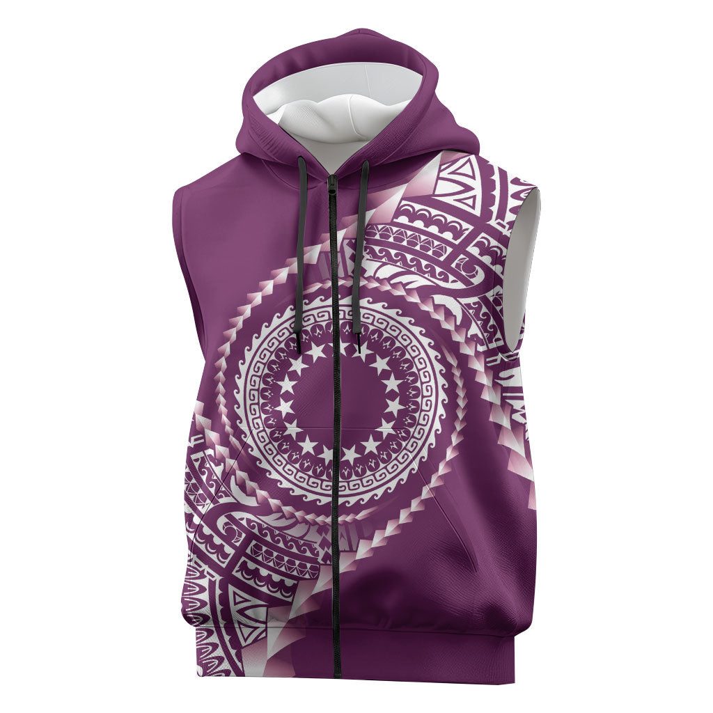 Cook Islands Gospel Day Sleeveless Zip Hoodie Maroon Tribal Curves LT05 Maroon - Polynesian Pride