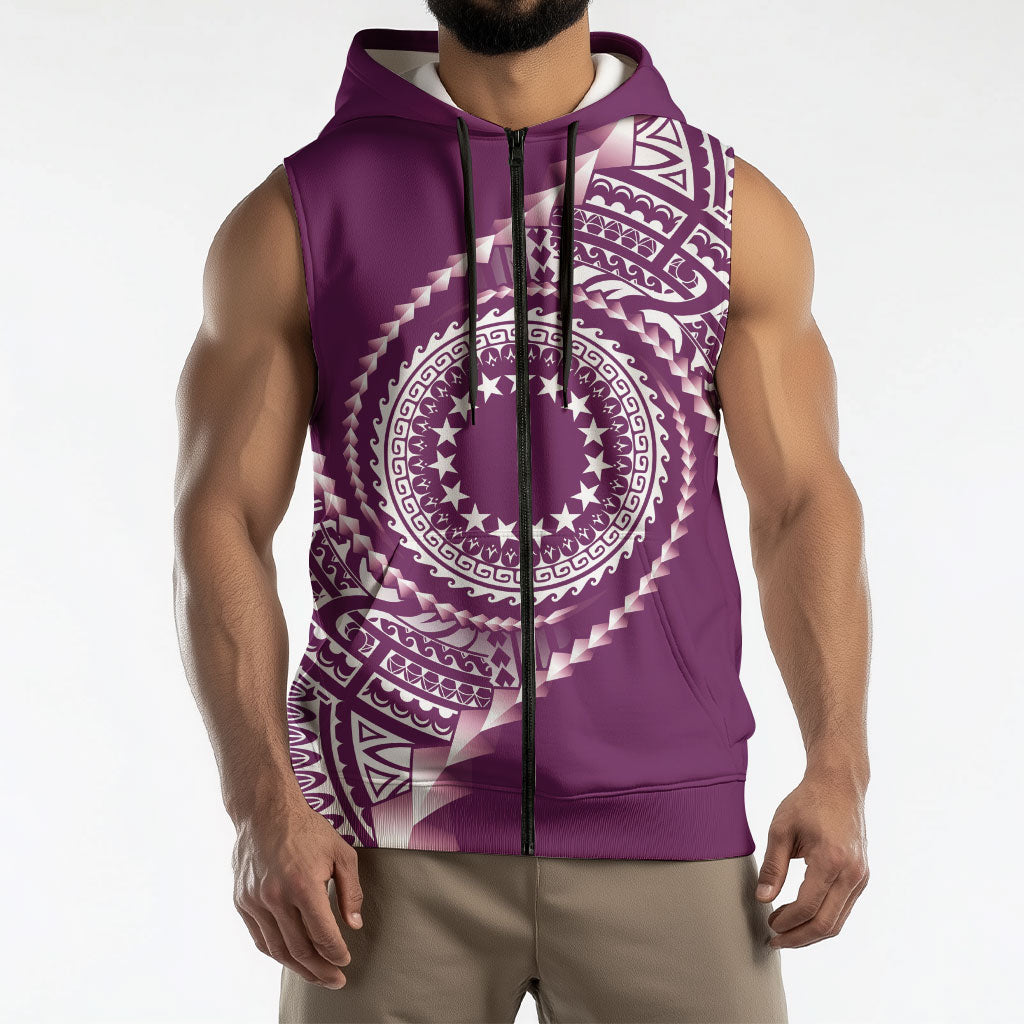 Cook Islands Gospel Day Sleeveless Zip Hoodie Maroon Tribal Curves