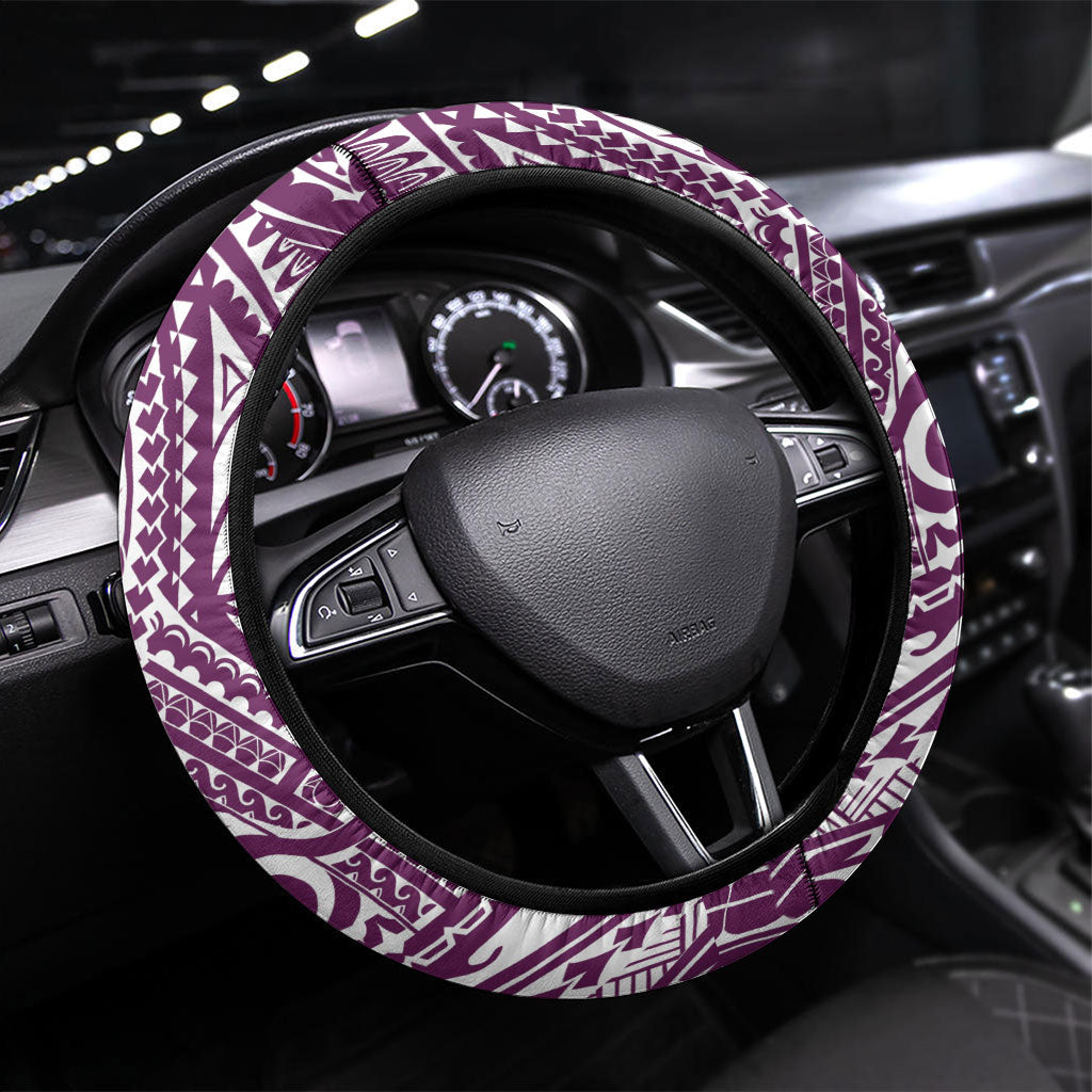 Cook Islands Gospel Day Steering Wheel Cover Maroon Tribal Curves LT05 Universal Fit Maroon - Polynesian Pride