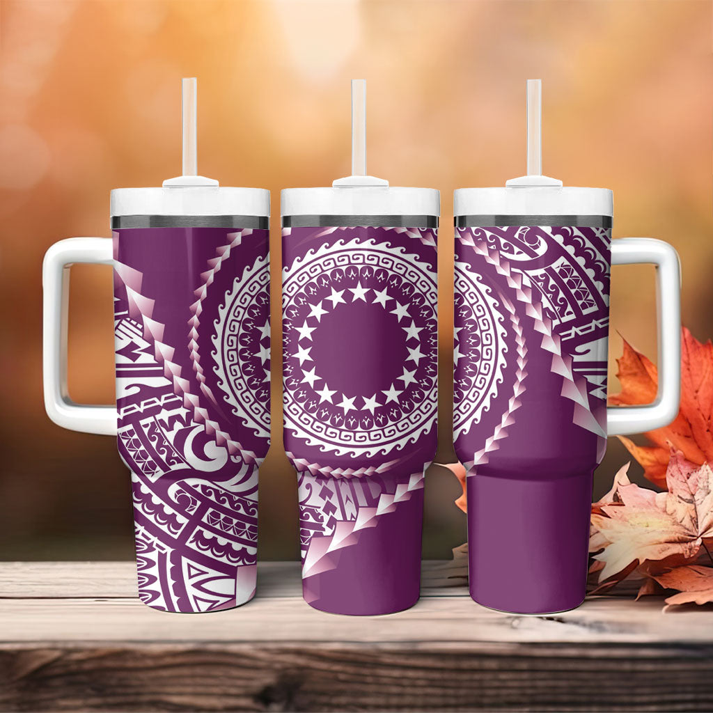 Cook Islands Gospel Day Tumbler With Handle Maroon Tribal Curves