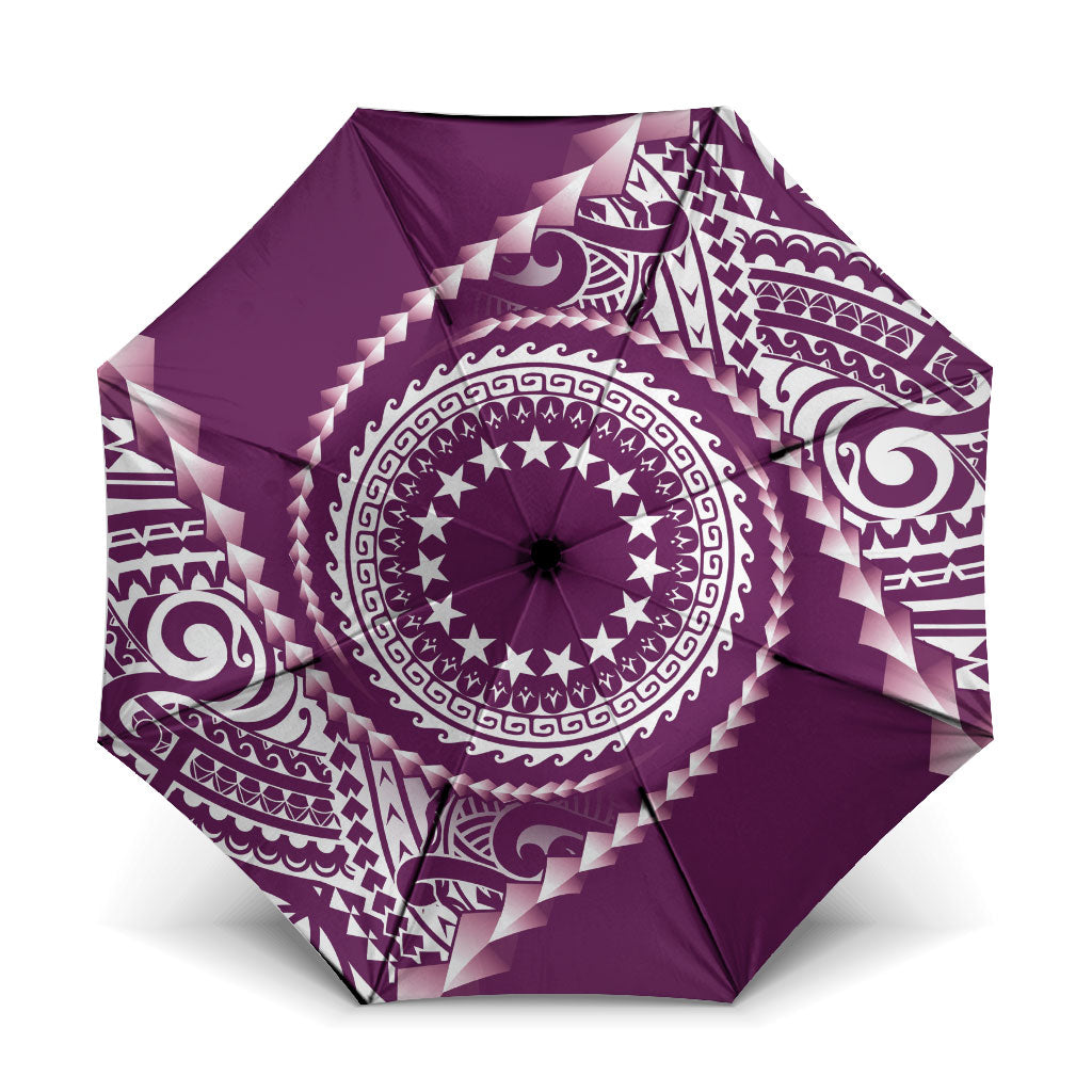 Cook Islands Gospel Day Umbrella Maroon Tribal Curves LT05 One Size Folded 11.42 inch Opened Diameter 37.4 inch Maroon - Polynesian Pride