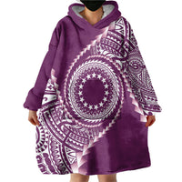 Cook Islands Gospel Day Wearable Blanket Hoodie Maroon Tribal Curves