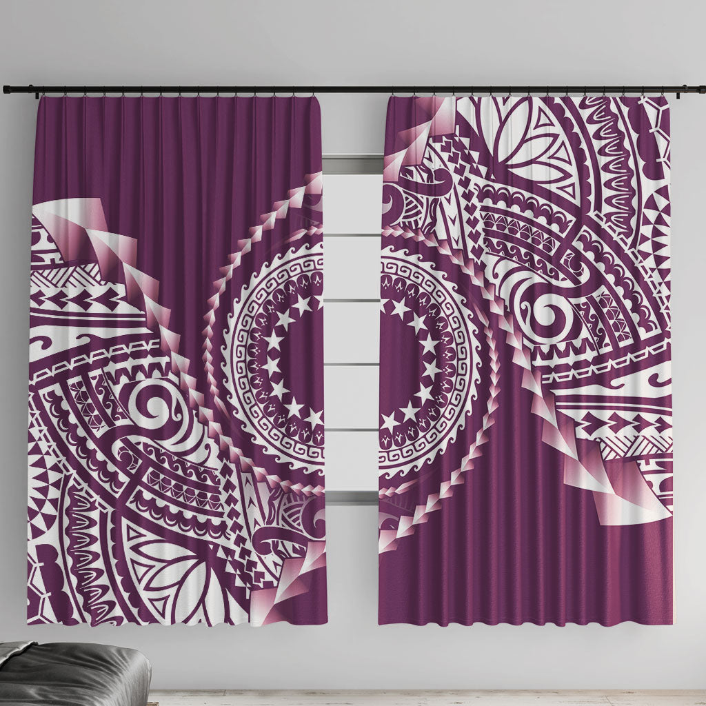 Cook Islands Gospel Day Window Curtain Maroon Tribal Curves LT05 With Hooks Maroon - Polynesian Pride