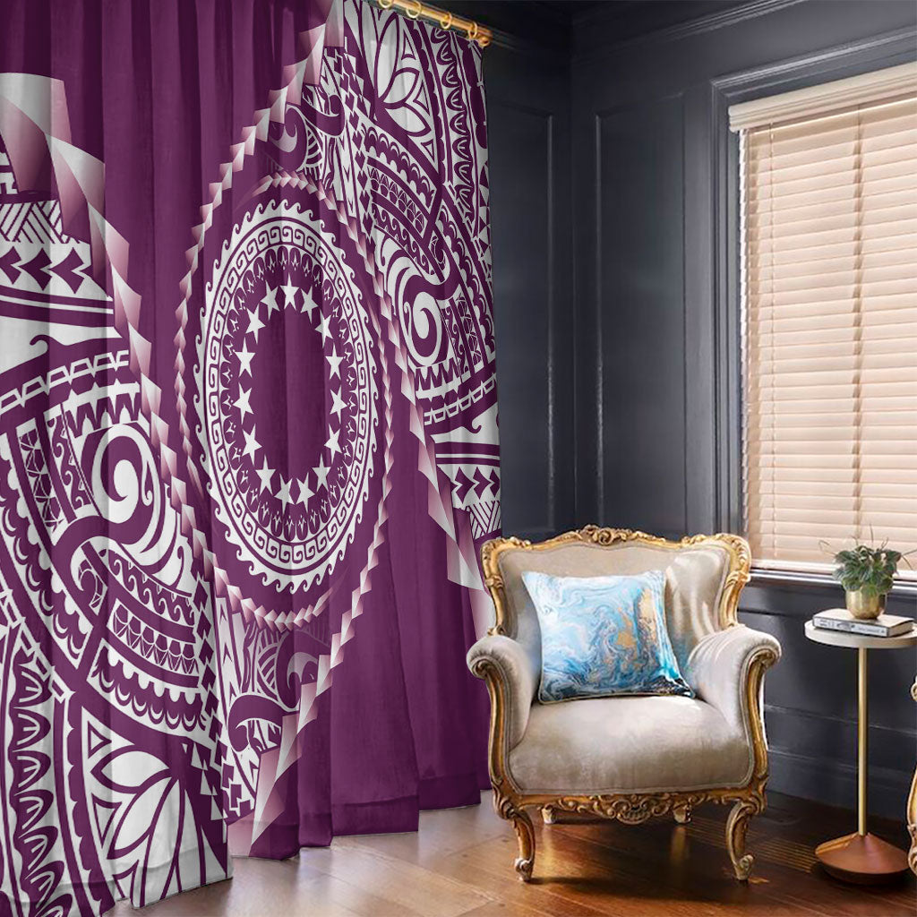 Cook Islands Gospel Day Window Curtain Maroon Tribal Curves