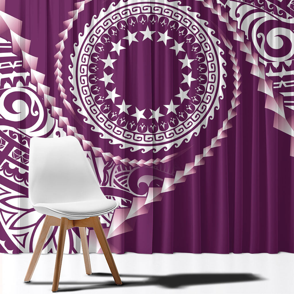 Cook Islands Gospel Day Window Curtain Maroon Tribal Curves