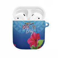 Bula Fiji Day AirPods Case Traditional Tapa Pattern With Hibiscus LT05 Blue - Polynesian Pride