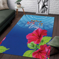 Bula Fiji Day Area Rug Traditional Tapa Pattern With Hibiscus LT05 Blue - Polynesian Pride