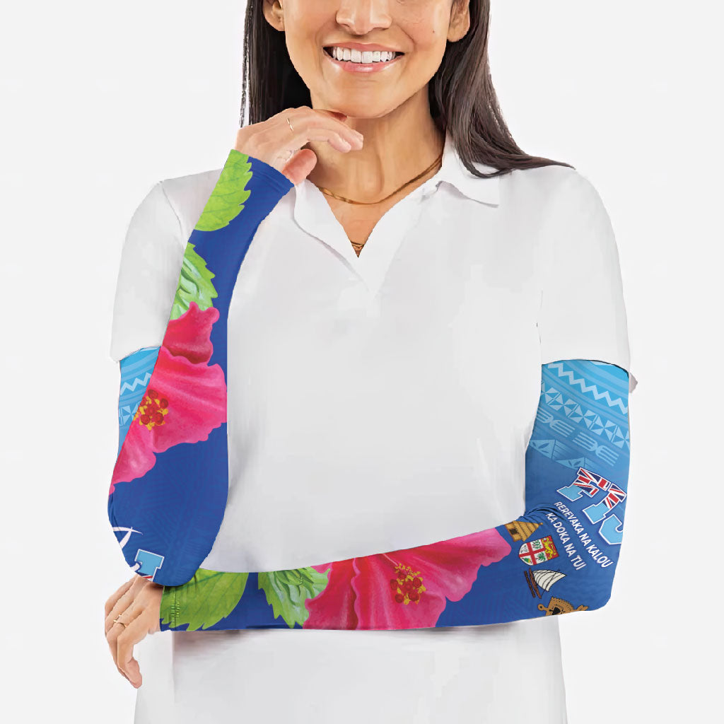Bula Fiji Day Arm Sleeves Traditional Tapa Pattern With Hibiscus LT05 - Polynesian Pride