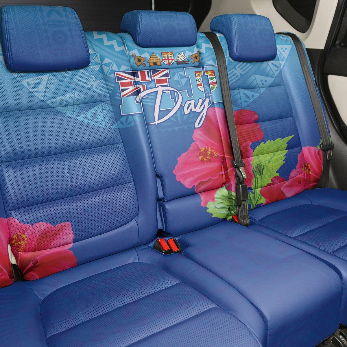 Bula Fiji Day Back Car Seat Cover Traditional Tapa Pattern With Hibiscus LT05 - Polynesian Pride