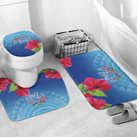 Bula Fiji Day Bathroom Set Traditional Tapa Pattern With Hibiscus LT05 Mat Set Only (3 pcs) One Size Blue - Polynesian Pride