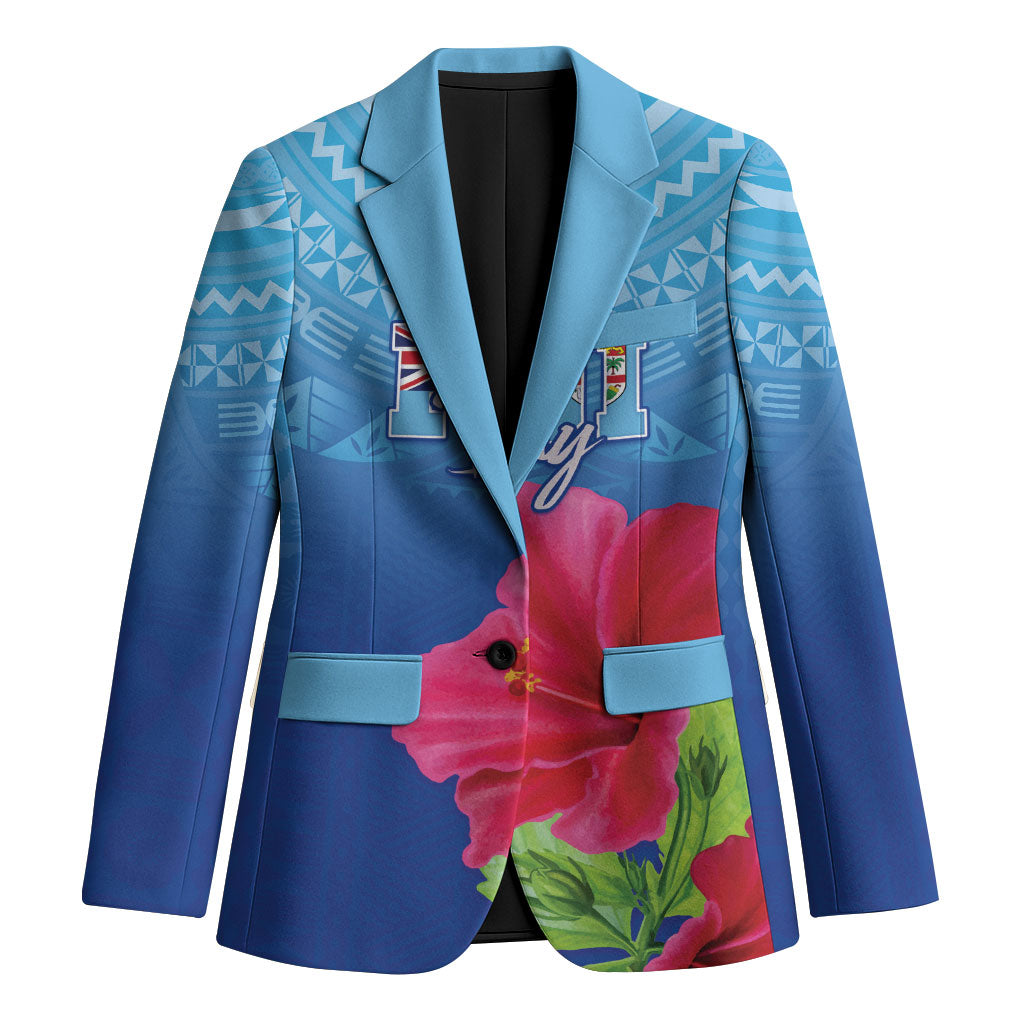 Bula Fiji Day Blazer Traditional Tapa Pattern With Hibiscus LT05 Unisex Blue - Polynesian Pride