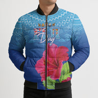 Bula Fiji Day Bomber Puffer Jacket Traditional Tapa Pattern With Hibiscus LT05 - Polynesian Pride