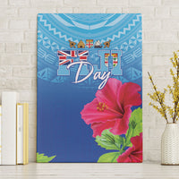 Bula Fiji Day Canvas Wall Art Traditional Tapa Pattern With Hibiscus LT05 Without Frame Blue - Polynesian Pride