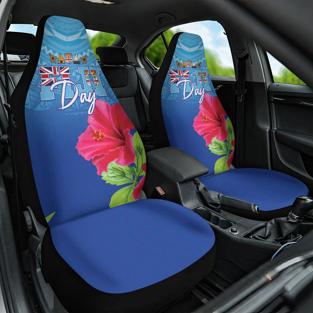 Bula Fiji Day Car Seat Cover Traditional Tapa Pattern With Hibiscus LT05 One Size Blue - Polynesian Pride