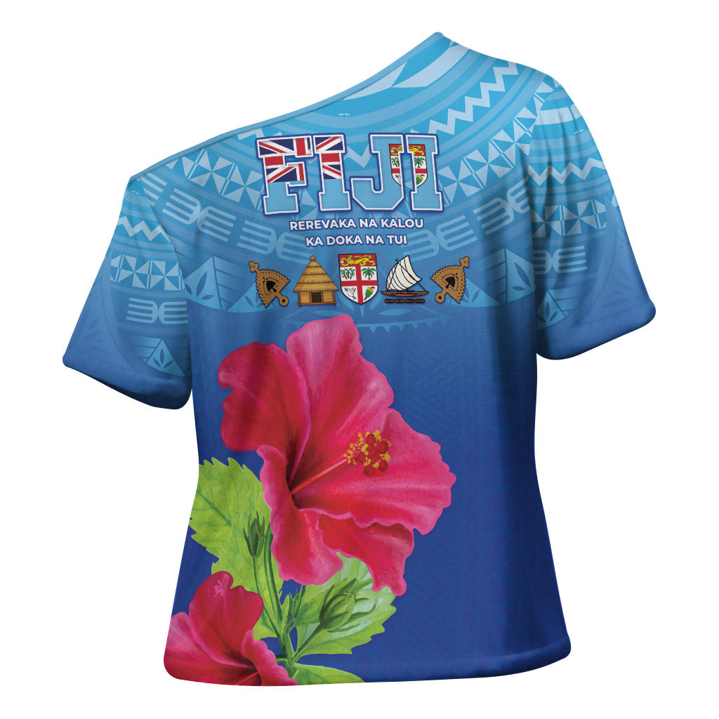 Bula Fiji Day Cross Shoulder Shirt Traditional Tapa Pattern With Hibiscus LT05 - Polynesian Pride