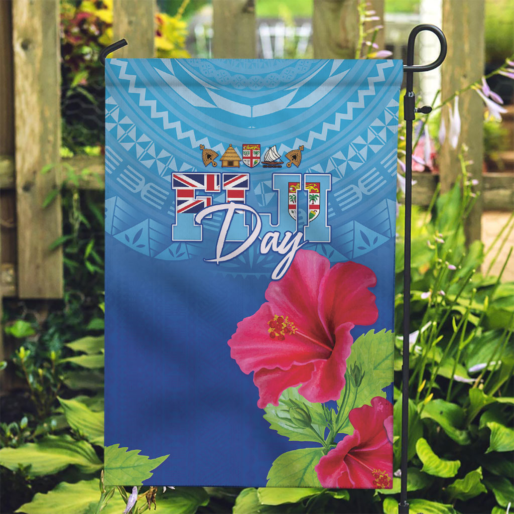 Bula Fiji Day Garden Flag Traditional Tapa Pattern With Hibiscus LT05 Garden Flag Blue - Polynesian Pride