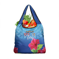 Bula Fiji Day Grocery Bag Traditional Tapa Pattern With Hibiscus LT05 1-pack One Size Blue - Polynesian Pride