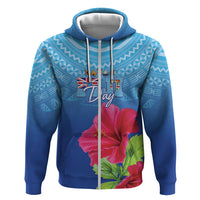 Bula Fiji Day Hoodie Traditional Tapa Pattern With Hibiscus LT05 Zip Hoodie Blue - Polynesian Pride