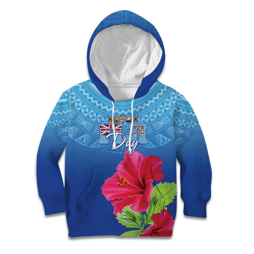 Bula Fiji Day Kid Hoodie Traditional Tapa Pattern With Hibiscus LT05 Hoodie Blue - Polynesian Pride