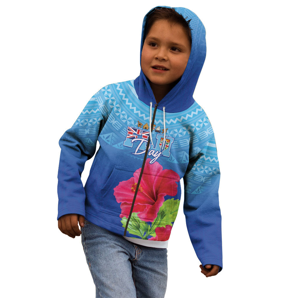 Bula Fiji Day Kid Hoodie Traditional Tapa Pattern With Hibiscus LT05 - Polynesian Pride