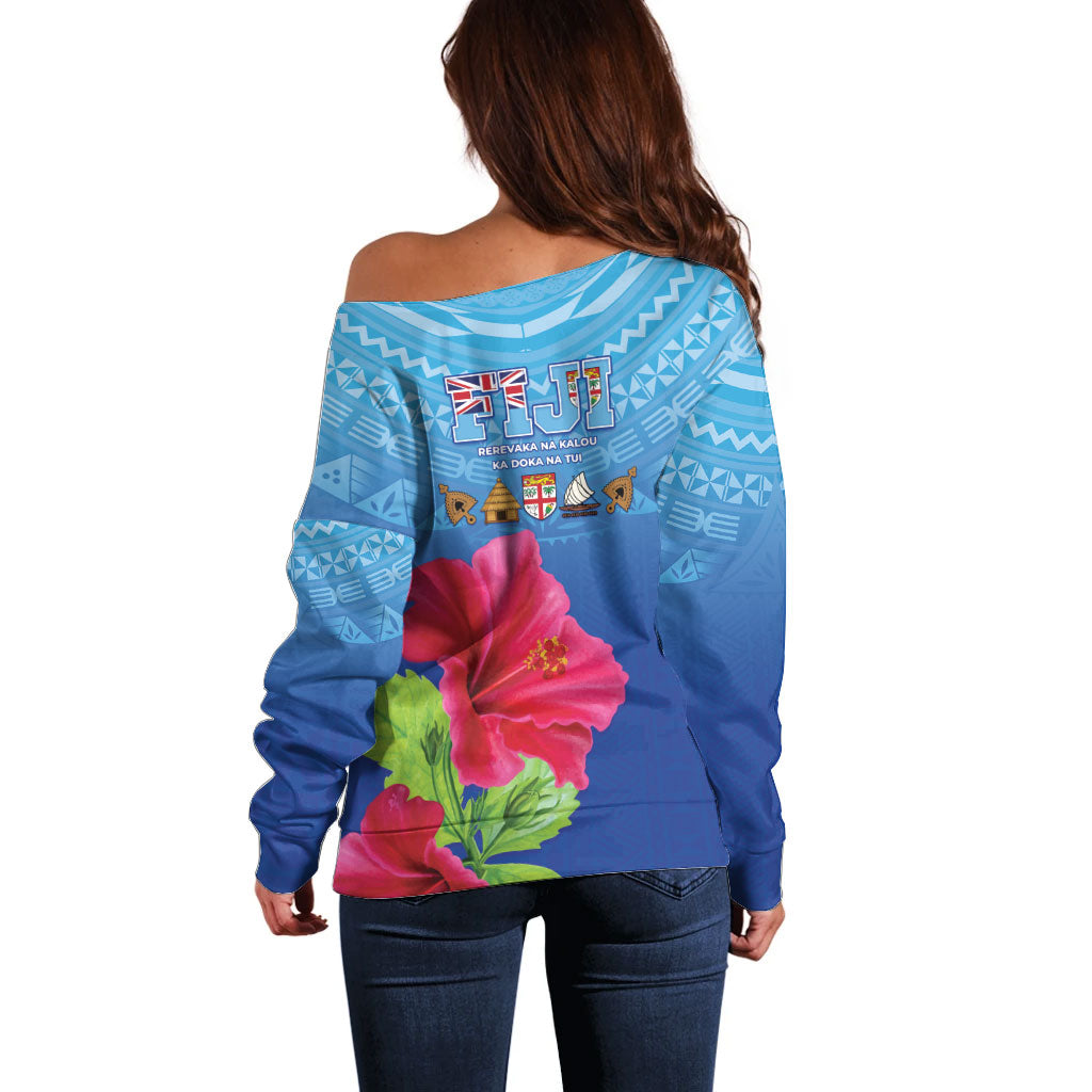 Bula Fiji Day Off Shoulder Sweater Traditional Tapa Pattern With Hibiscus LT05 - Polynesian Pride