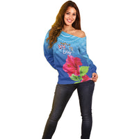 Bula Fiji Day Off Shoulder Sweater Traditional Tapa Pattern With Hibiscus LT05 - Polynesian Pride