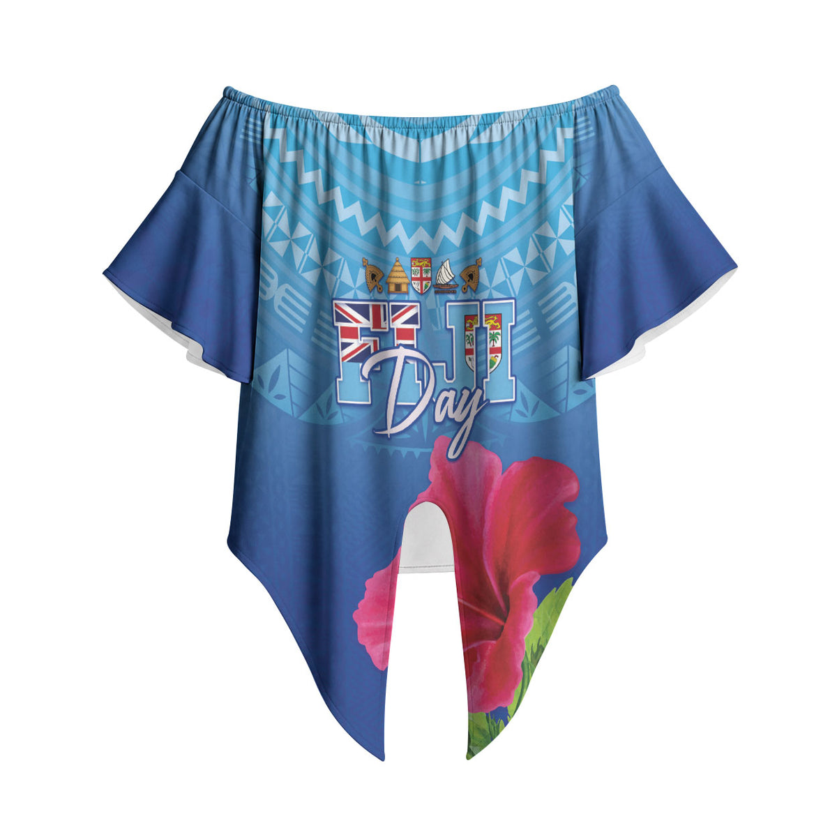 Bula Fiji Day Off Shoulder Wrap Waist Top Traditional Tapa Pattern With Hibiscus LT05 - Polynesian Pride