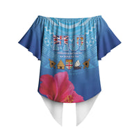 Bula Fiji Day Off Shoulder Wrap Waist Top Traditional Tapa Pattern With Hibiscus LT05 - Polynesian Pride