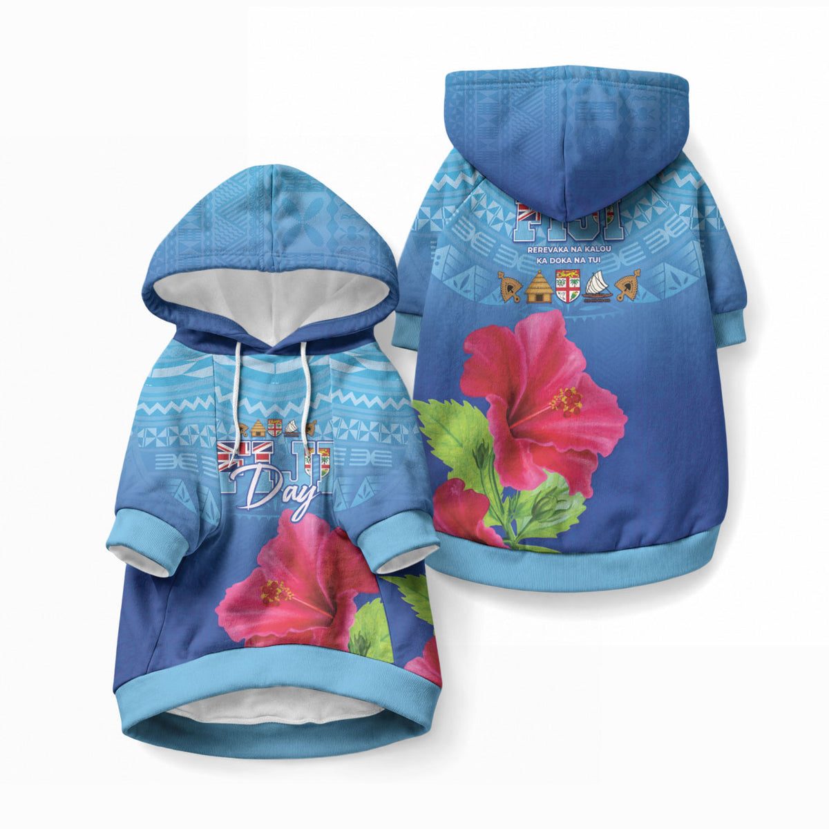 Bula Fiji Day Pet Hoodie Traditional Tapa Pattern With Hibiscus LT05 Pullover Blue - Polynesian Pride