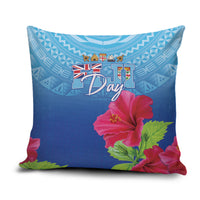 Bula Fiji Day Pillow Cover Traditional Tapa Pattern With Hibiscus LT05 Blue - Polynesian Pride