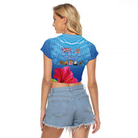 Bula Fiji Day Raglan Cropped T Shirt Traditional Tapa Pattern With Hibiscus LT05 - Polynesian Pride