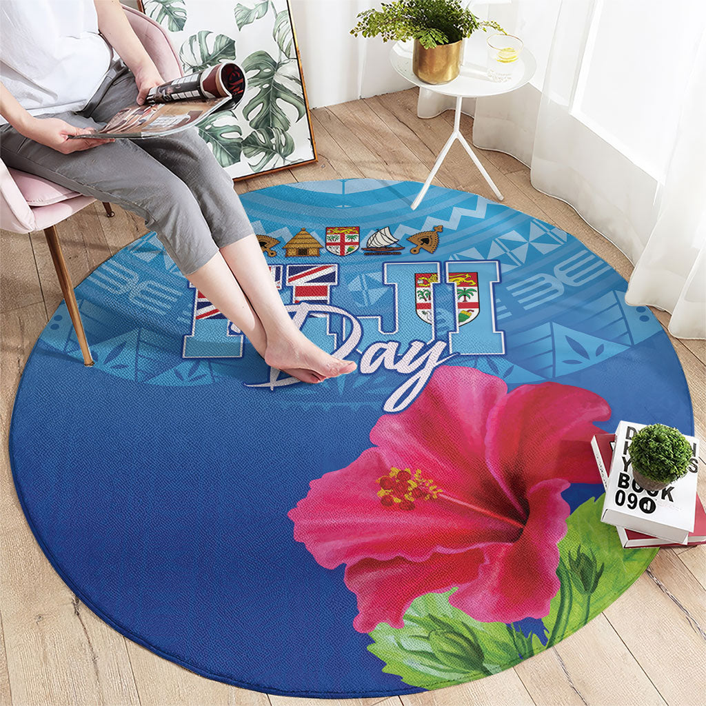 Bula Fiji Day Round Carpet Traditional Tapa Pattern With Hibiscus LT05 - Polynesian Pride