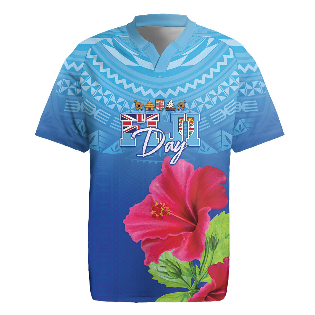 Bula Fiji Day Rugby Jersey Traditional Tapa Pattern With Hibiscus LT05 Blue - Polynesian Pride
