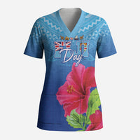 Bula Fiji Day Scrub Top Traditional Tapa Pattern With Hibiscus LT05 Adult Blue - Polynesian Pride
