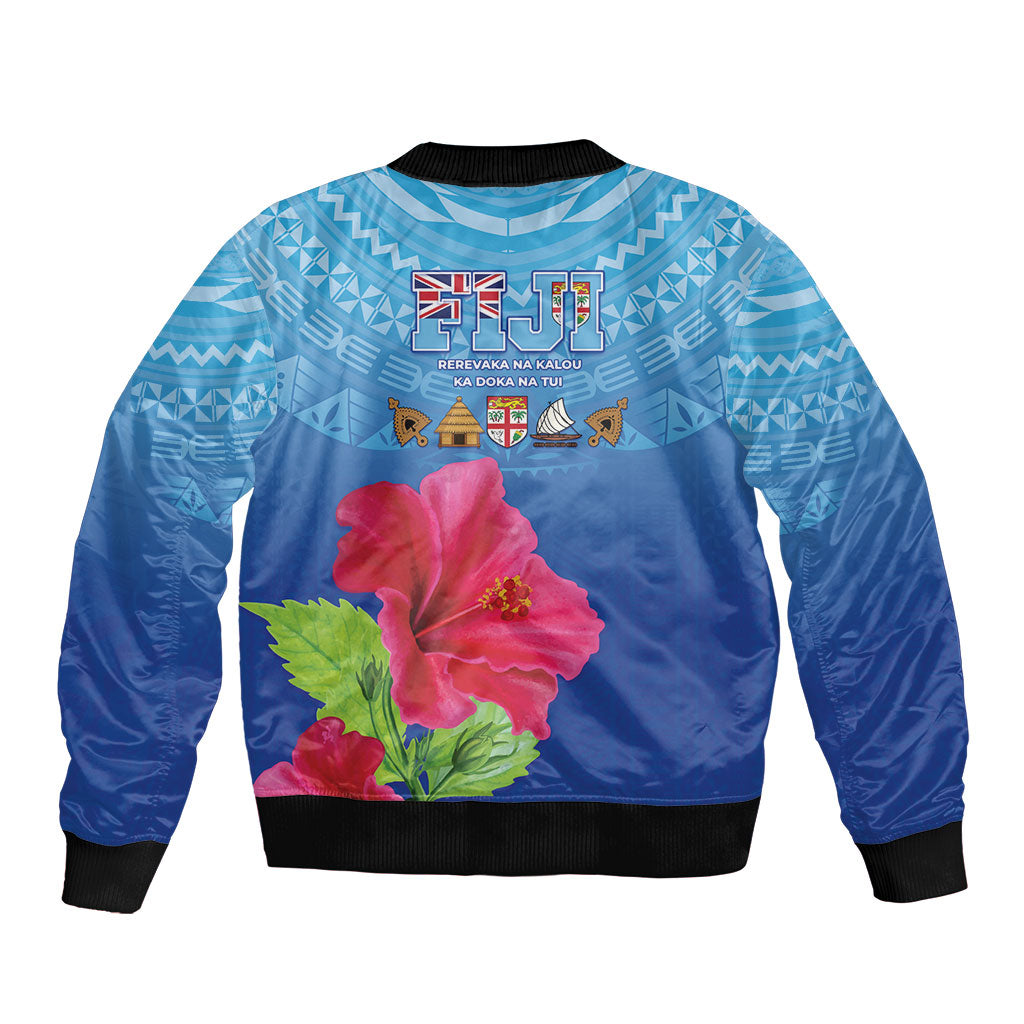 Bula Fiji Day Sleeve Zip Bomber Jacket Traditional Tapa Pattern With Hibiscus LT05 - Polynesian Pride
