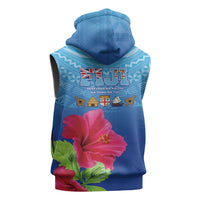 Bula Fiji Day Sleeveless Zip Hoodie Traditional Tapa Pattern With Hibiscus LT05 - Polynesian Pride