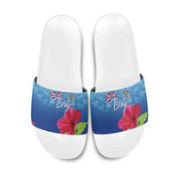 Bula Fiji Day Slide Sandals Traditional Tapa Pattern With Hibiscus LT05 Blue - Polynesian Pride