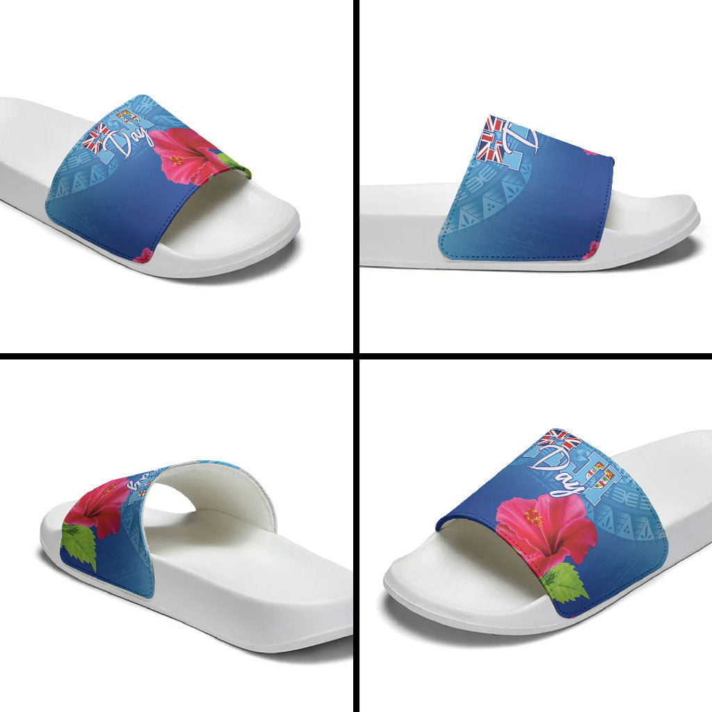 Bula Fiji Day Slide Sandals Traditional Tapa Pattern With Hibiscus LT05 - Polynesian Pride