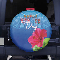 Bula Fiji Day Spare Tire Cover Traditional Tapa Pattern With Hibiscus LT05 No hole Blue - Polynesian Pride