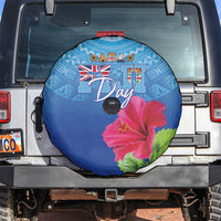 Bula Fiji Day Spare Tire Cover Traditional Tapa Pattern With Hibiscus LT05 Blue - Polynesian Pride