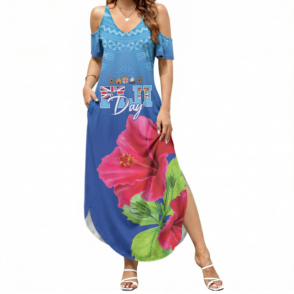 Bula Fiji Day Summer Maxi Dress Traditional Tapa Pattern With Hibiscus LT05 Women Blue - Polynesian Pride
