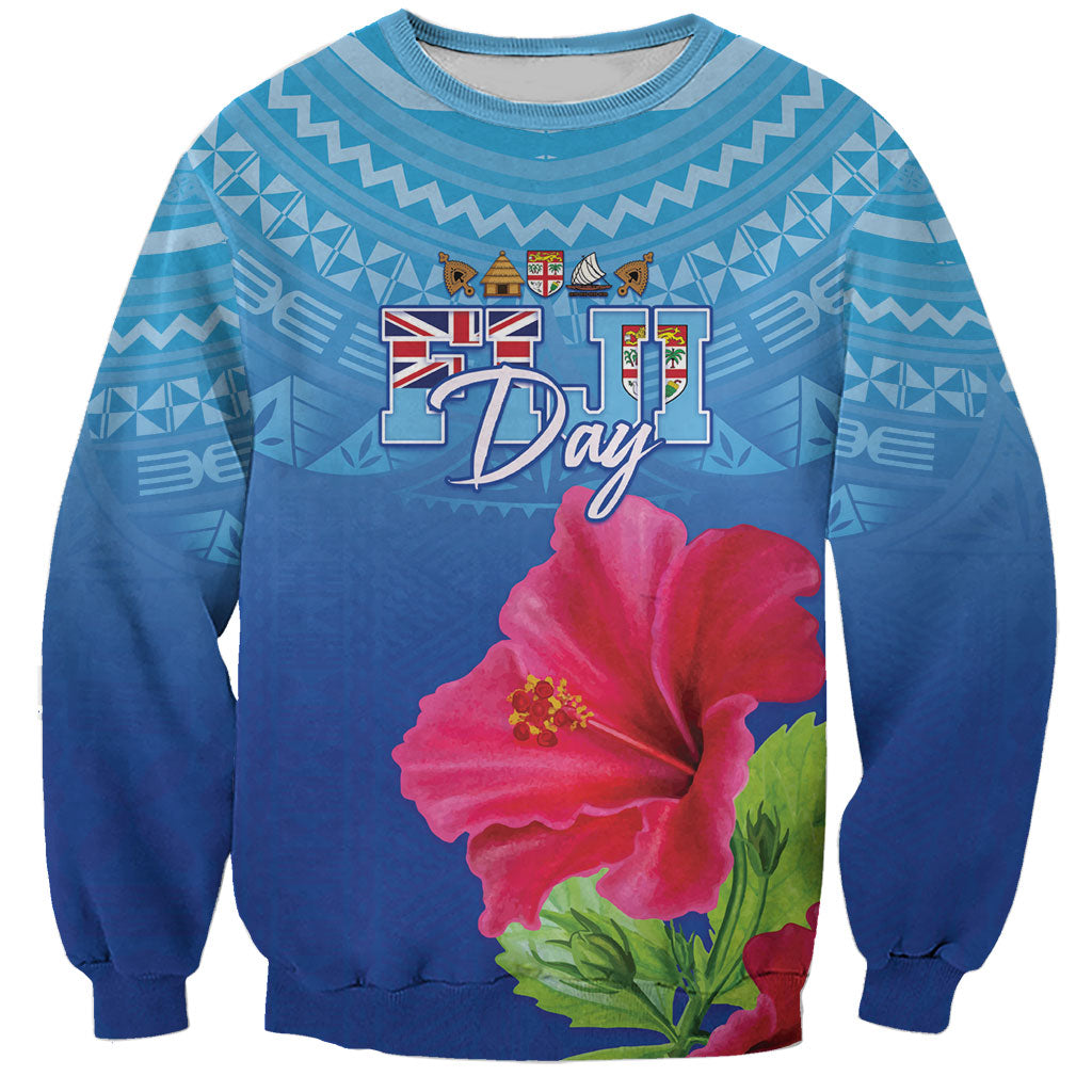 Bula Fiji Day Sweatshirt Traditional Tapa Pattern With Hibiscus LT05 Unisex Blue - Polynesian Pride
