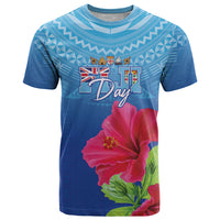 Bula Fiji Day T Shirt Traditional Tapa Pattern With Hibiscus LT05 Blue - Polynesian Pride
