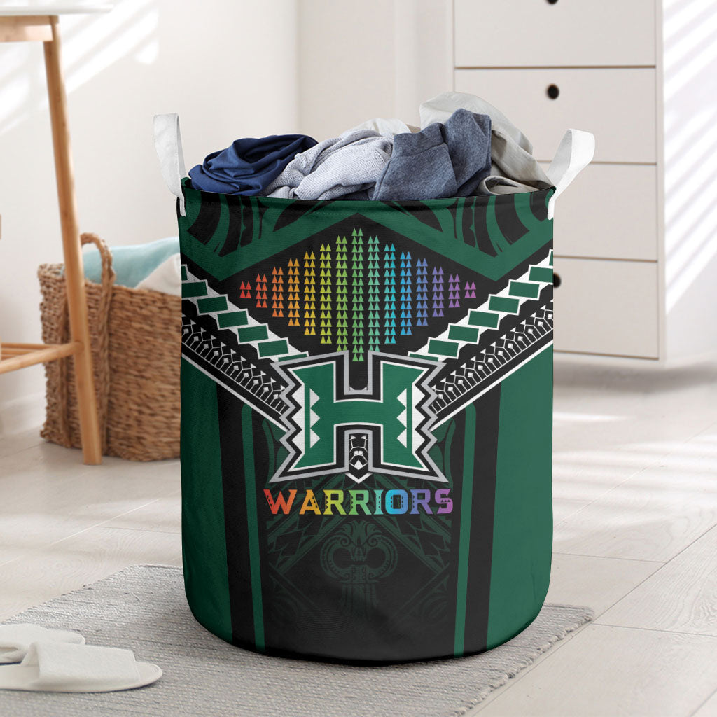 Hawaii Warriors Football Laundry Basket Rainbow Kakau Pattern Black LT05 Black - Polynesian Pride