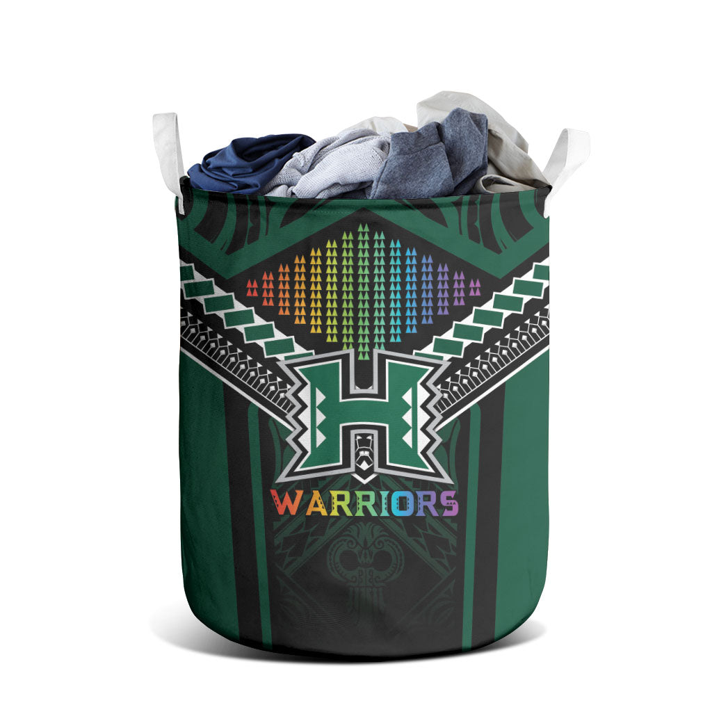 Hawaii Warriors Football Laundry Basket Rainbow Kakau Pattern Black LT05 - Polynesian Pride