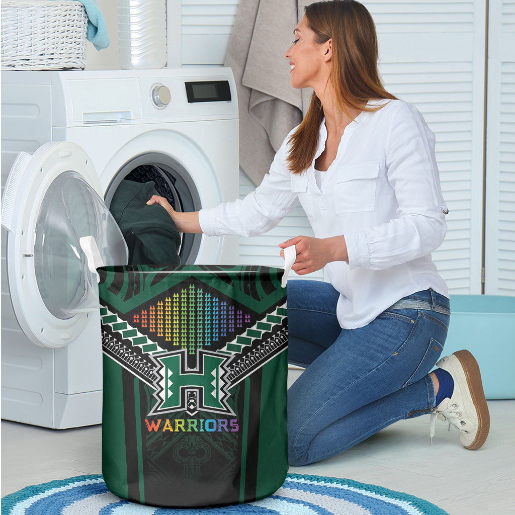Hawaii Warriors Football Laundry Basket Rainbow Kakau Pattern Black LT05 - Polynesian Pride
