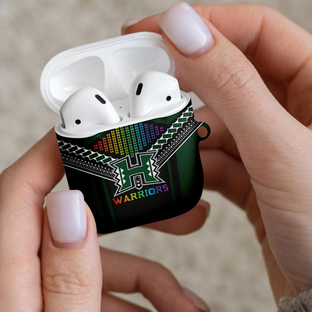 Hawaii Warriors Football AirPods Case Rainbow Kakau Pattern Black LT05 - Polynesian Pride