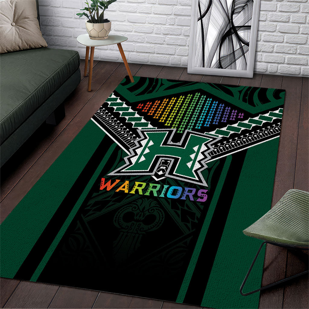 Hawaii Warriors Football Area Rug Rainbow Kakau Pattern Black LT05 Black - Polynesian Pride