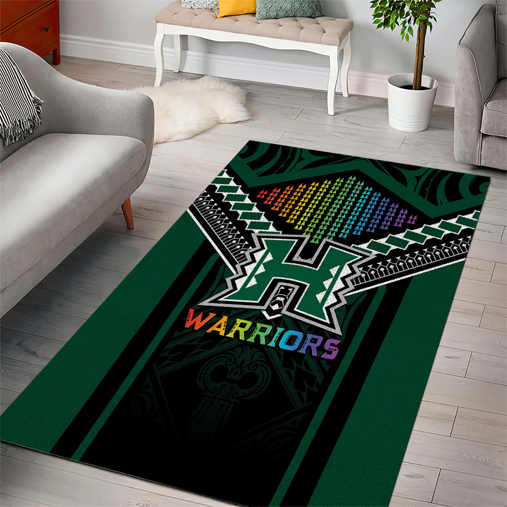Hawaii Warriors Football Area Rug Rainbow Kakau Pattern Black LT05 - Polynesian Pride